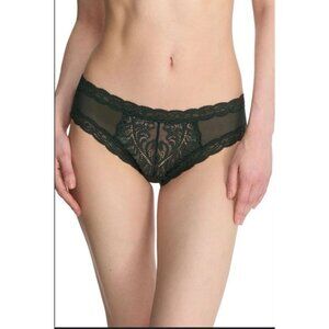 Natori Feathers Hipster Panty 753023 Dark Forest S Lace Trim Mesh NWT
